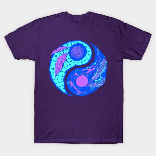 Blue Feathers Yin Yang T-Shirt by kenallouis